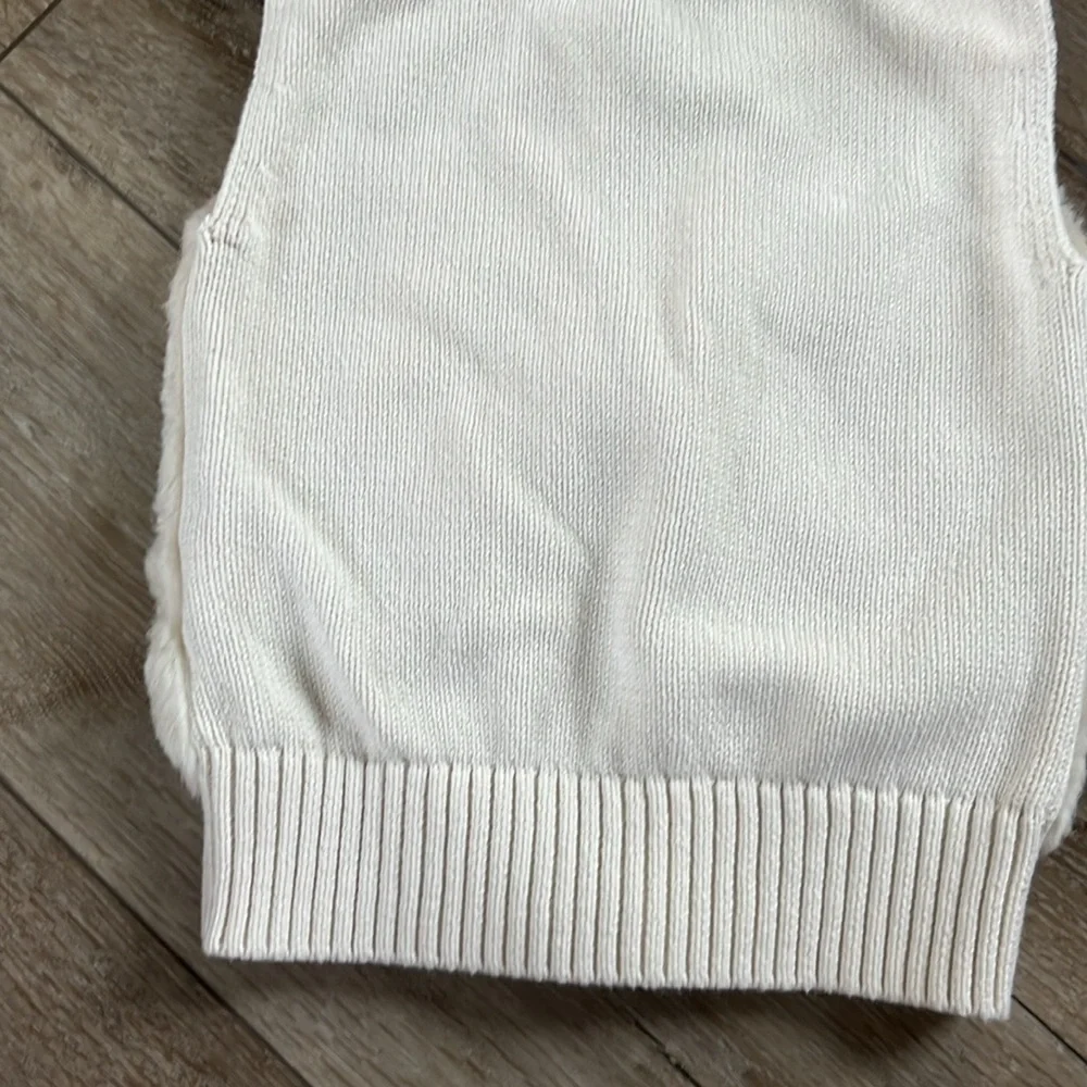 Gap Kids Cream Ivory Faux Fur and Knit Zip Up Vest